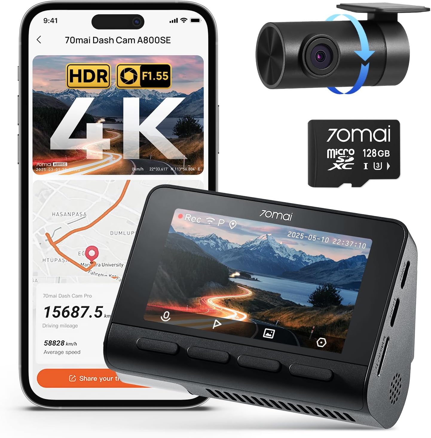 Dual Dash Cam Car Front Rear with GPS  and WiFi
