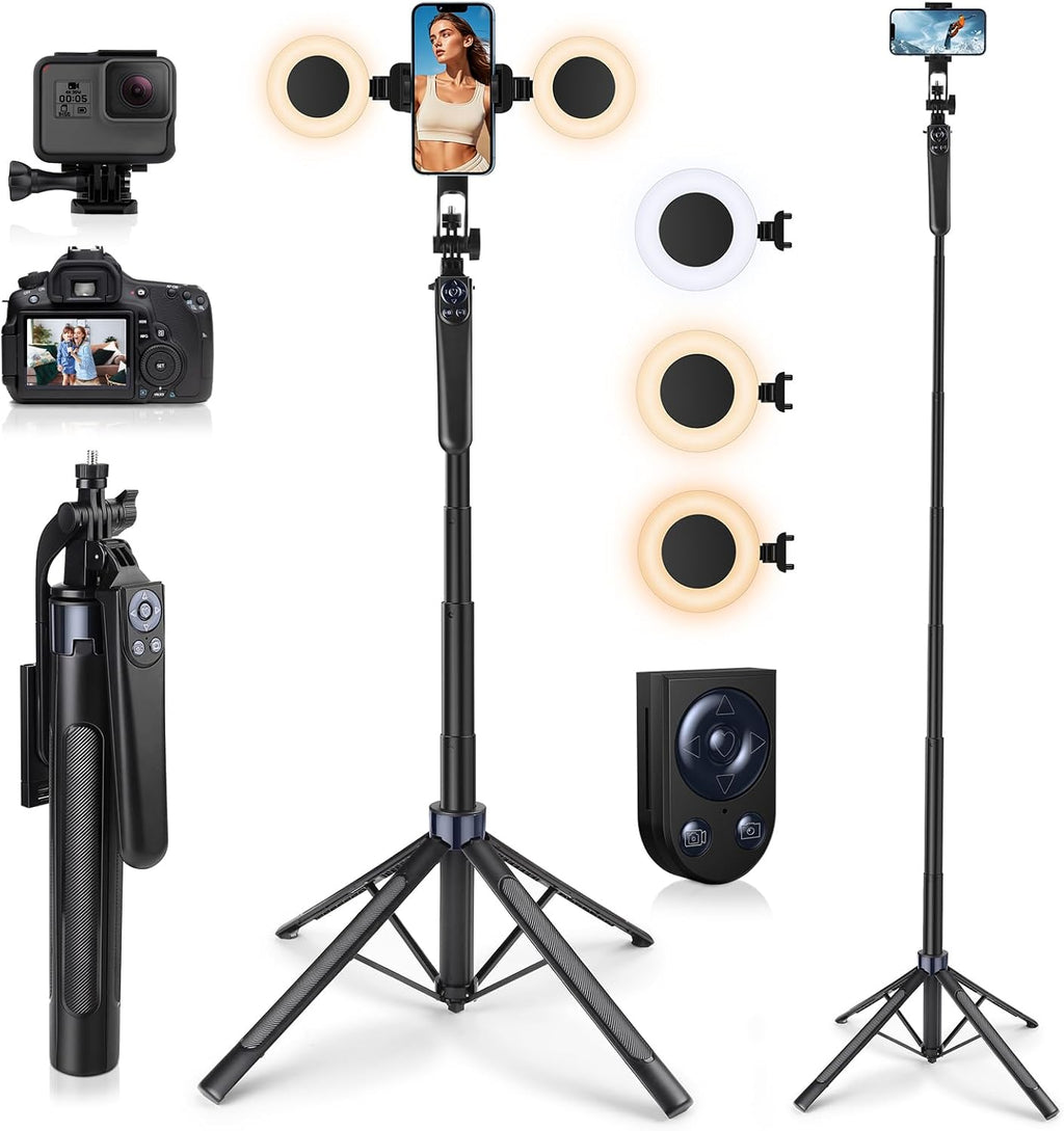 Phone Tripod with 2 LED Fill Lights & Removable Remote
