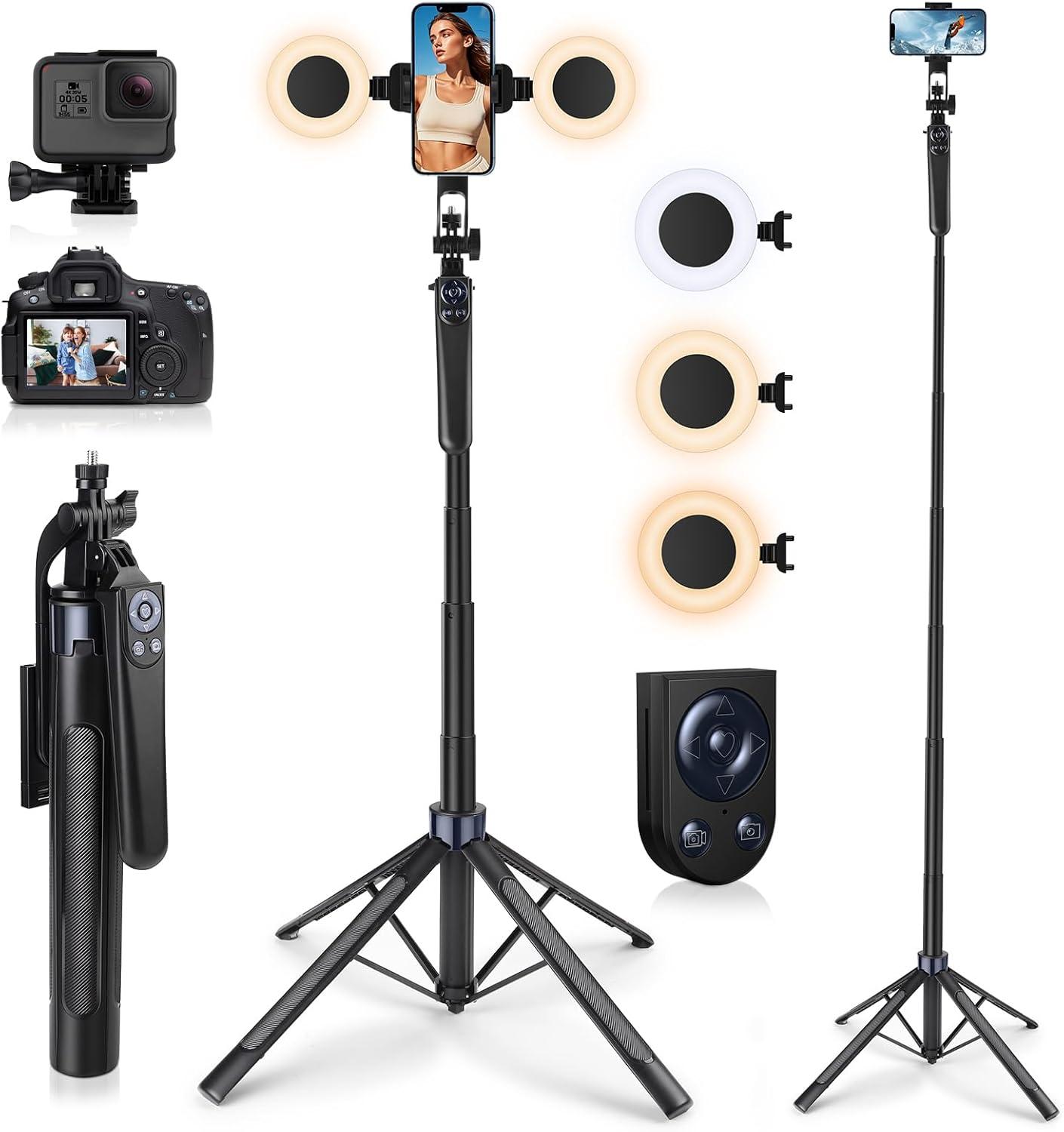 Phone Tripod with 2 LED Fill Lights & Removable Remote